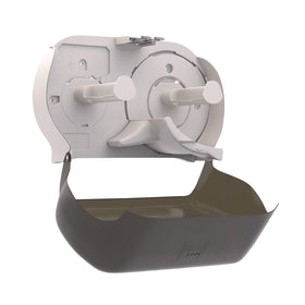 Tork Twin Jumbo Dispenser Smoke T22 holds two 9-inch rolls for extended use.