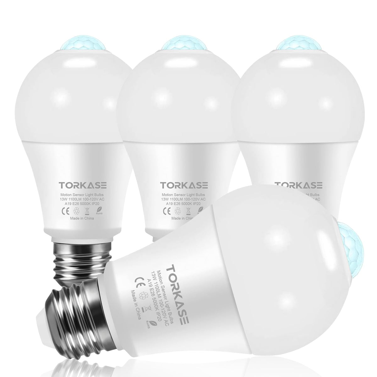 Torkase motion sensor LED bulbs 4-pack illuminating hallways and porches automatically at night