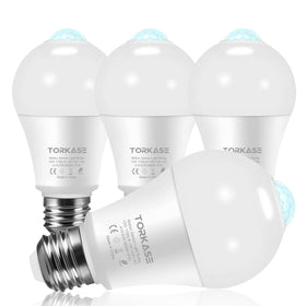 Torkase motion sensor LED bulbs 4-pack illuminating hallways and porches automatically at night
