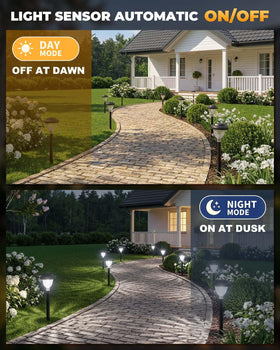 Torlaist solar pathway lights at dusk with auto on/off for effortless illumination