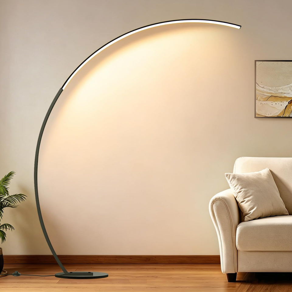 Torondo dimmable arc lamp with ambient light for living room corners.