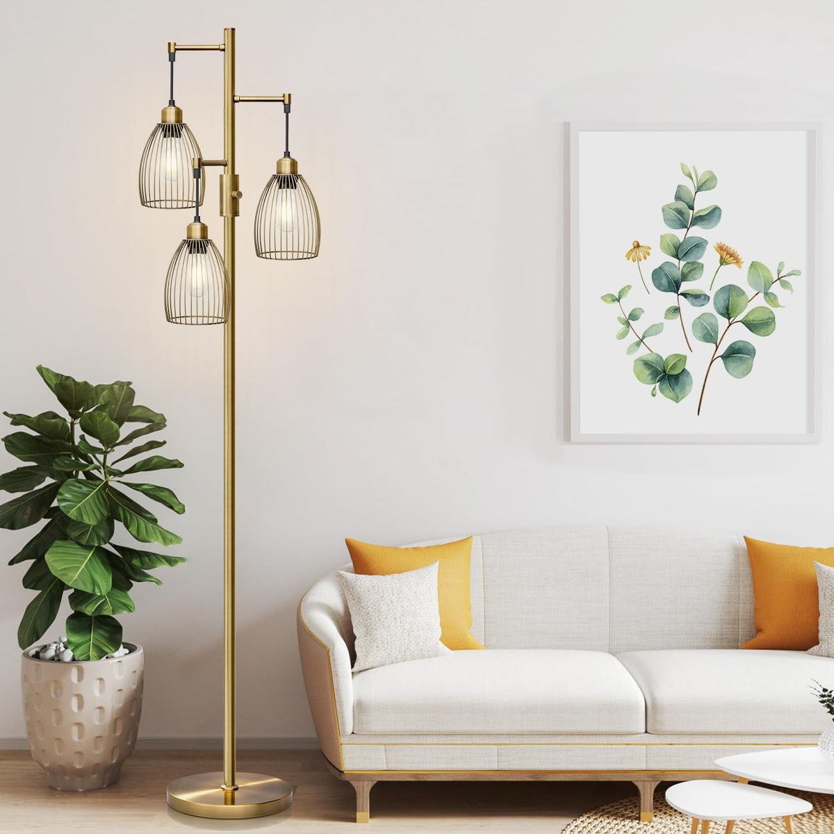 Torondo dimmable floor lamp includes three bulbs, ready to use with warm white glow.