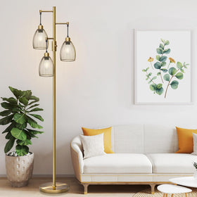 Torondo dimmable floor lamp includes three bulbs, ready to use with warm white glow.