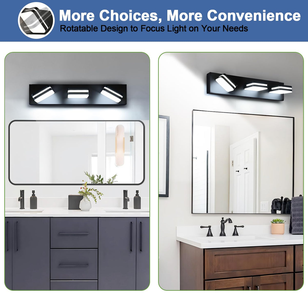 Torondo vanity light installs in minutes above the mirror
