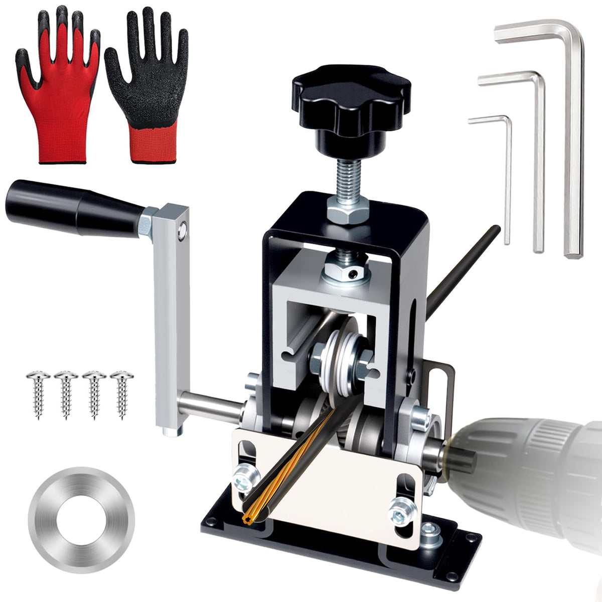TORRIDE manual wire stripper front view shows sturdy aluminum body for precise stripping and control