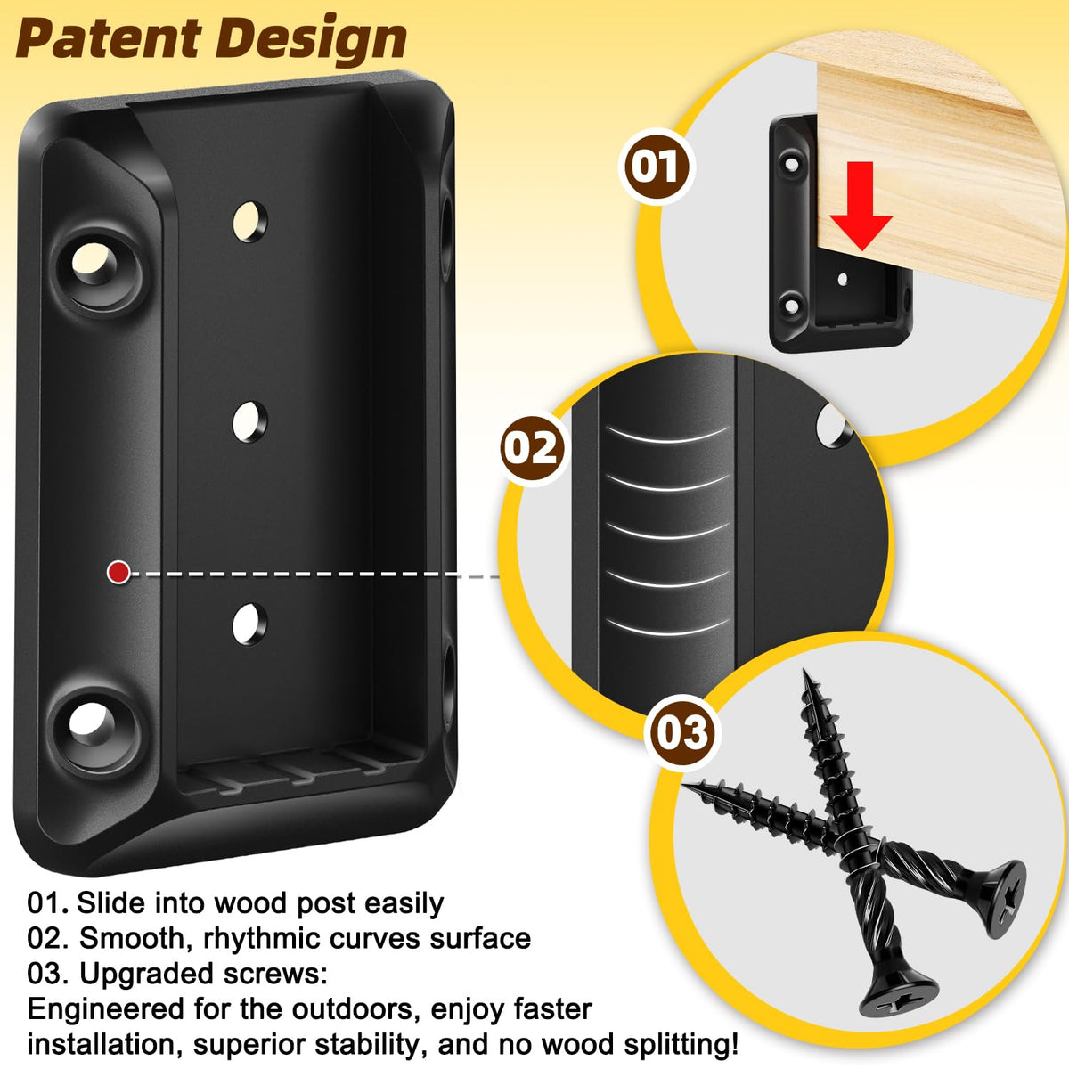 Toscoco deck bracket with smooth entry for easy wood fit