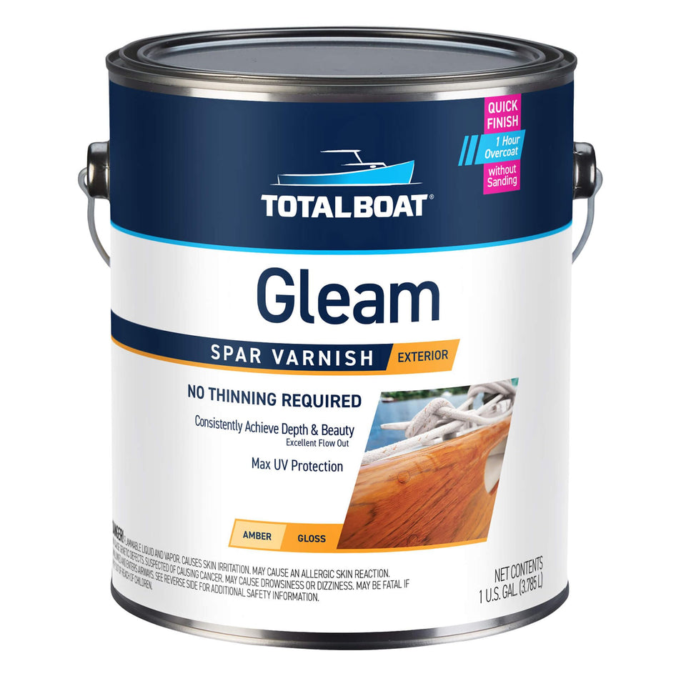 TotalBoat Gleam bottle pour shows premium varnish for wood protection