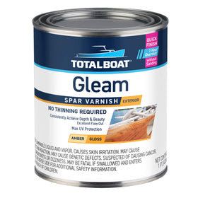 TotalBoat Gleam gloss bottle pour demonstrates quick, even coverage for marine wood projects.