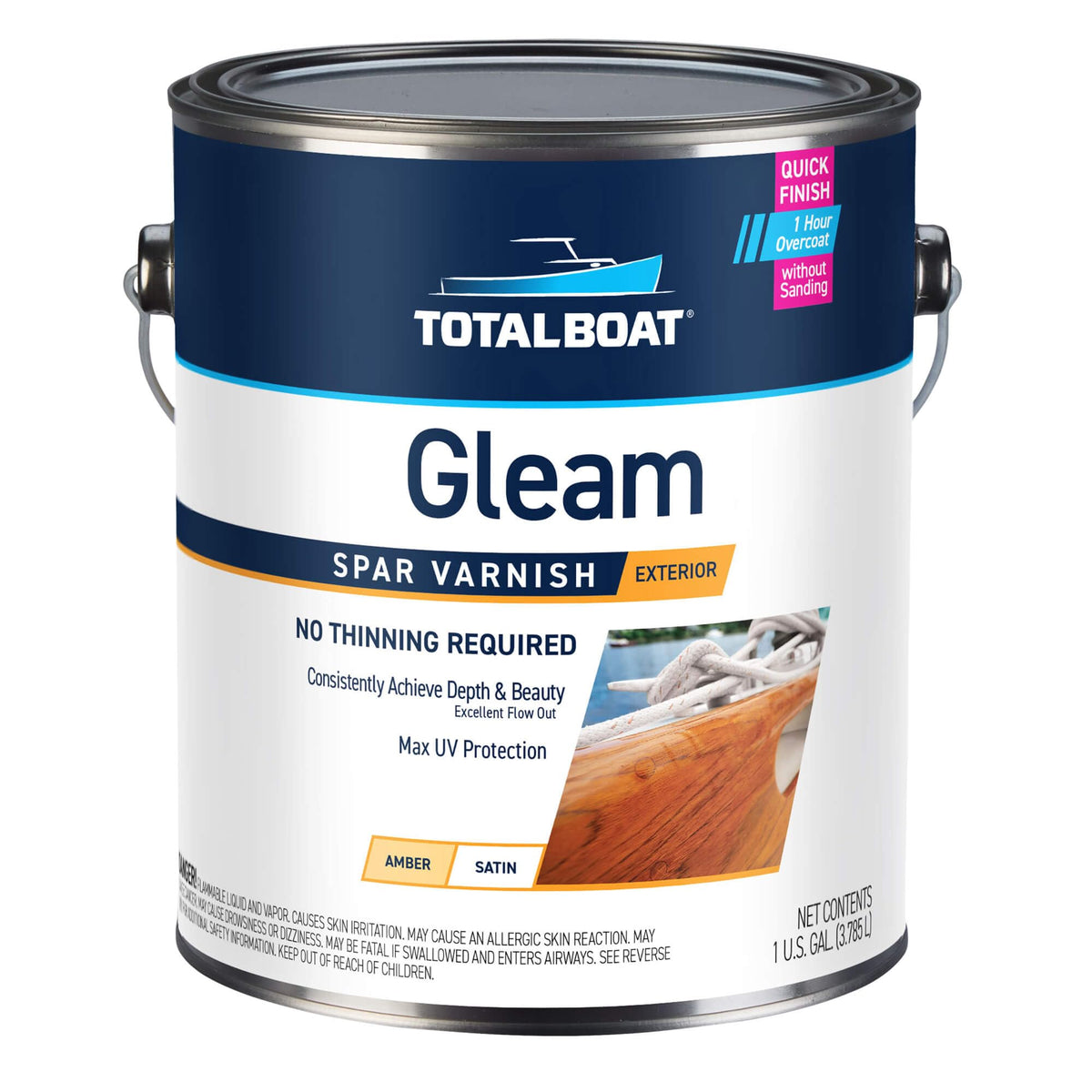 TotalBoat Gleam gloss bottle pour shows amber finish for marine wood projects