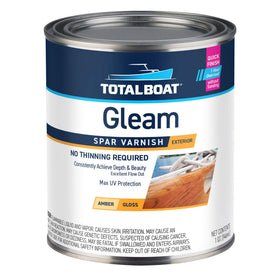 TotalBoat Gleam gloss varnish bottle ready for outdoor wood projects and boats