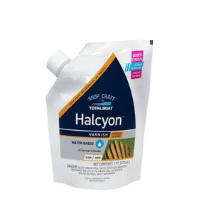 TotalBoat Halcyon gloss bottle pour demonstrates smooth, even coverage and quick dry.