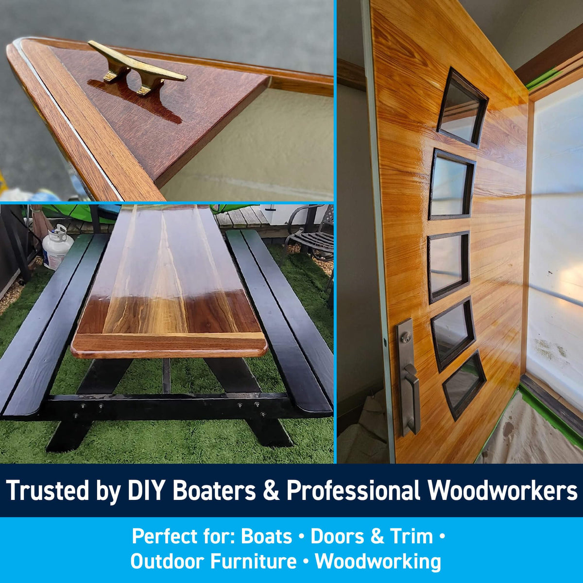 TotalBoat Lust brush stroke demonstrates a high gloss finish on wood