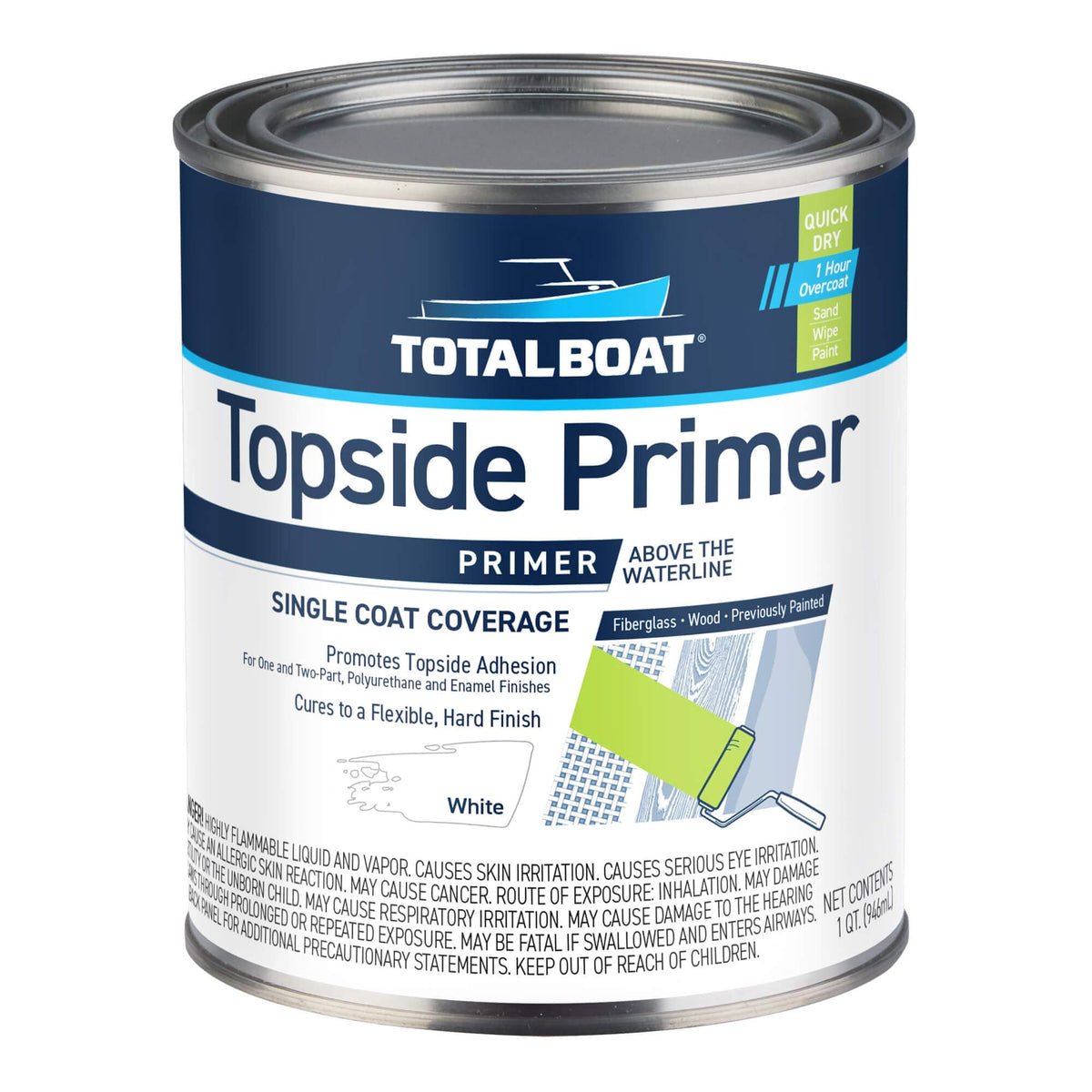 TotalBoat Topside Primer applied with a natural brush for a smooth, ready-to-paint surface.