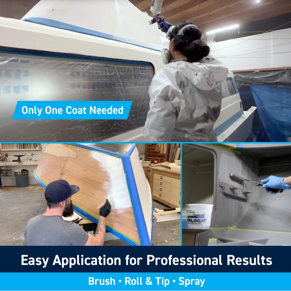 TotalBoat Topside Primer sprayed evenly for quick build on fiberglass.
