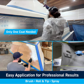 TotalBoat Topside Primer sprayed evenly for quick build on fiberglass.
