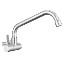 Totalize wall-mount faucet in front view with durable brushed nickel finish for commercial use
