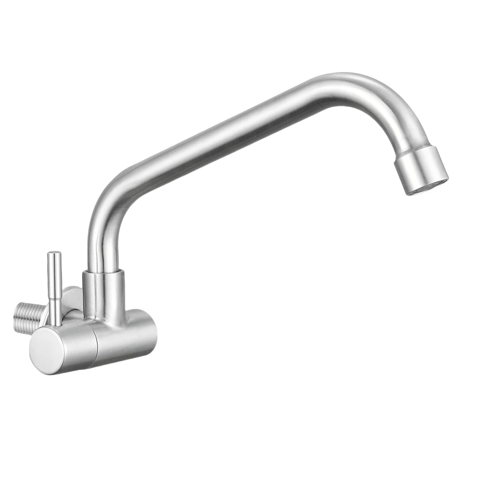 Totalize wall-mount faucet in front view with durable brushed nickel finish for commercial use