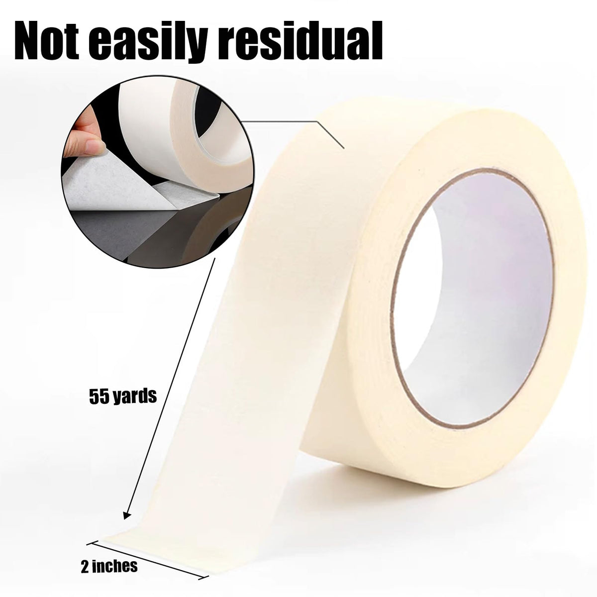TOTDTDA white masking tape close-up shows clean release for easy removal.