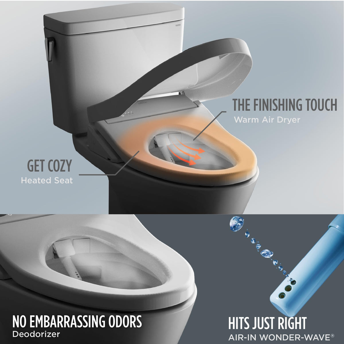 TOTO WASHLET+ S7A EWATER+ wand and bowl cleaning for hygienic use.