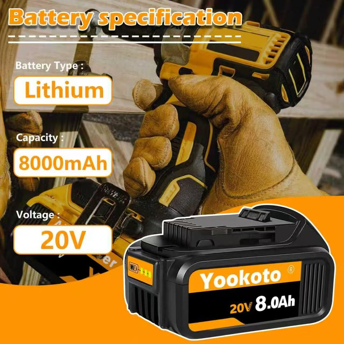 Totoplus Dewalt 20V Max 8Ah battery pack for two pack convenience.