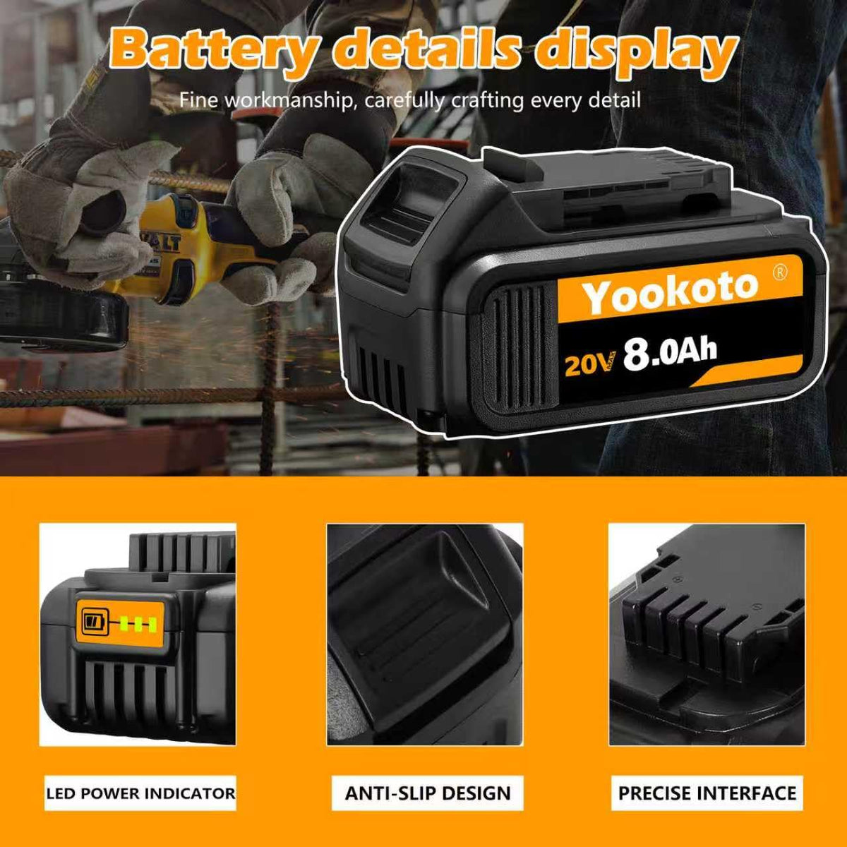 Totoplus Dewalt 20V Max 8Ah battery packaging and included manual.