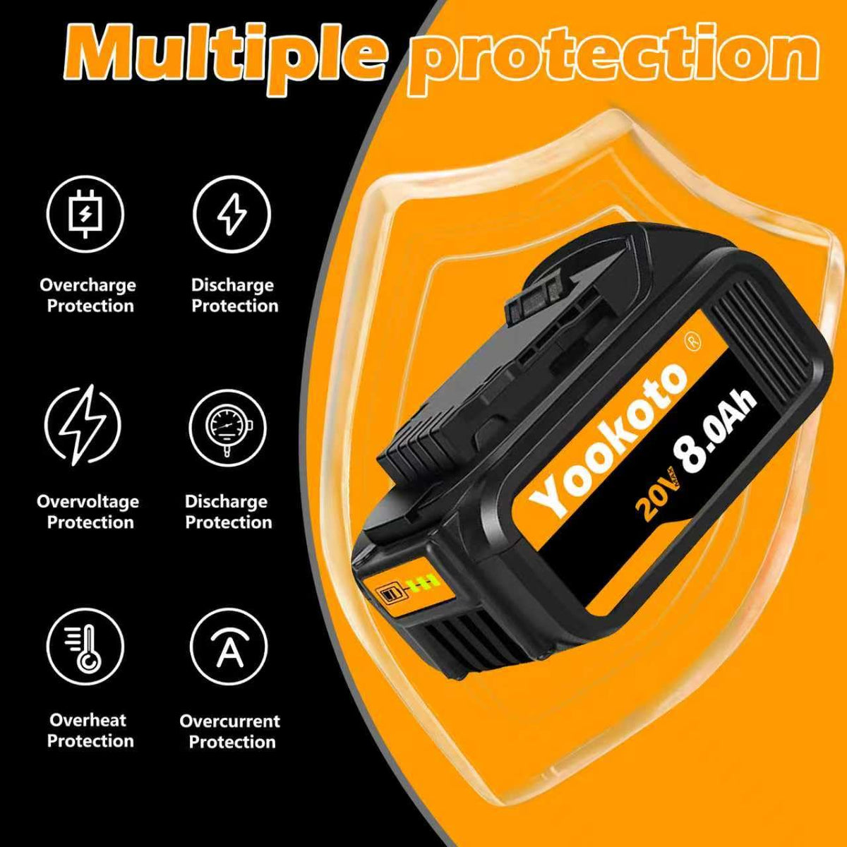 Totoplus Dewalt 20V Max 8Ah battery side profile showing compatibility.