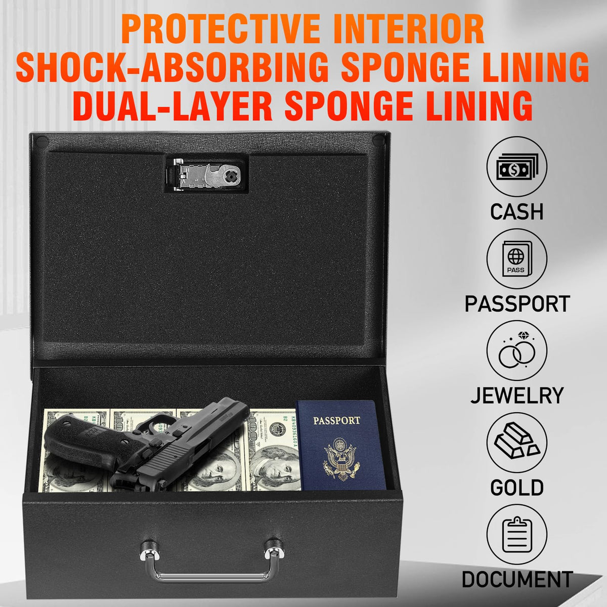 Totoy portable fireproof box with 3-digit lock for secure, keyless access.