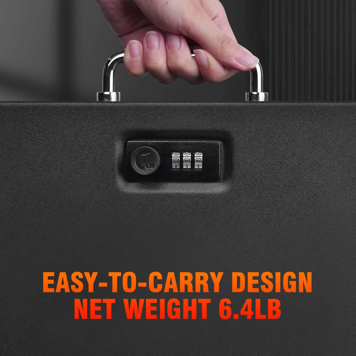 Totoy portable fireproof box carry handle enables on-the-go security.
