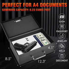 Totoy portable fireproof box fireproof and water-resistant material protects contents.