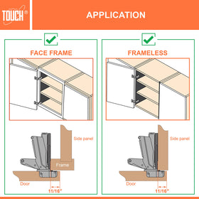 Touch 35mm cup hinges provide sturdy support and reliable self-close.