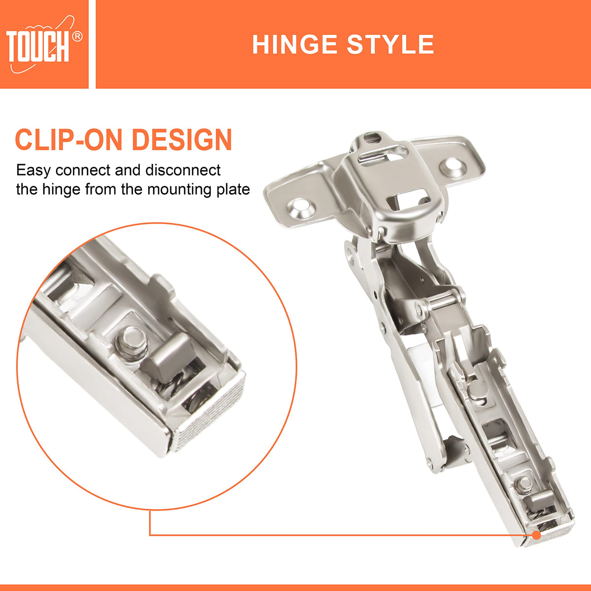 Touch hinges accommodate 14–21mm thick doors for versatile updates.