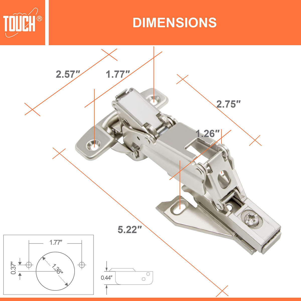 Touch face-frame full-overlay hinges maximize space in tight corners.