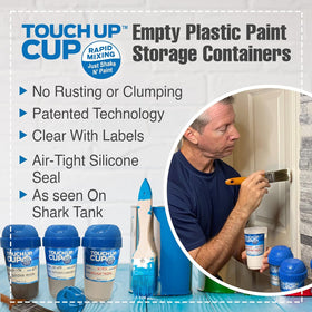 Touch Up Cup clear storage with labels for color identification and dating.
