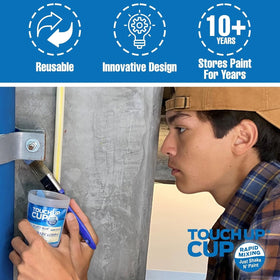 Touch Up Cup mixing ball prevents clumping for smooth paint storage.