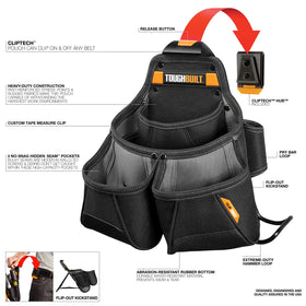 ToughBuilt ClipTech Hub attachment enables fast modular setup on belts.