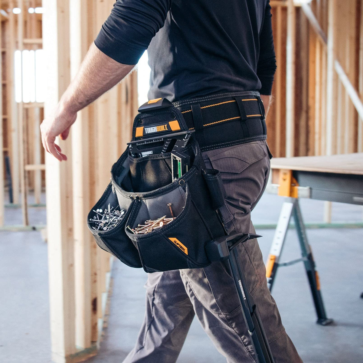 ToughBuilt Framer Pouch includes integrated kickstand for hands-free setup.