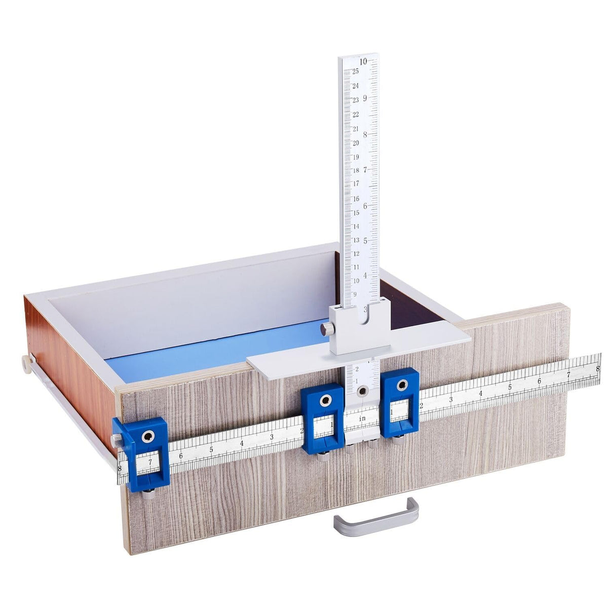 TOURACE cabinet hardware jig showing drill-guide block for quick hole placement