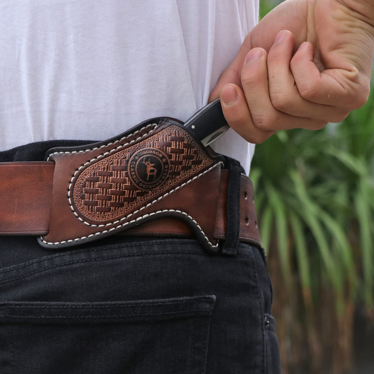 TOURBN folding knife holster offers compact draw and easy one-handed access