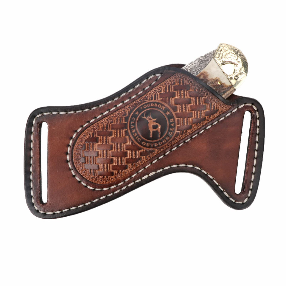 TOURBN leather knife sheath with belt pocket for quick access