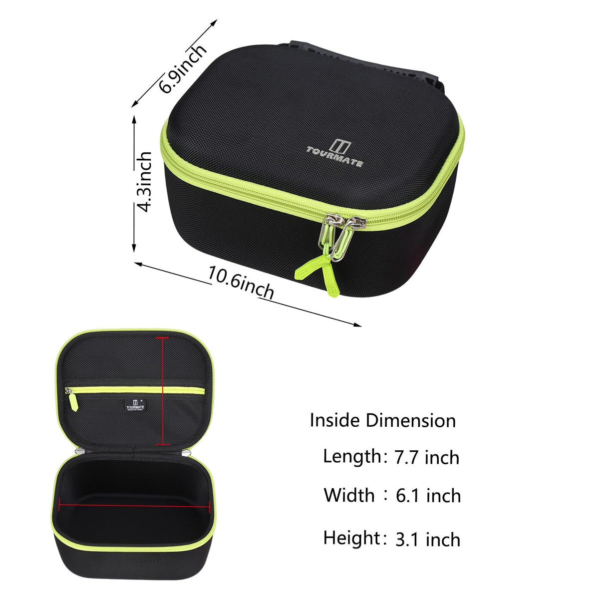 Tourmate hard case exterior shell in black and green shows rugged protection for tools.