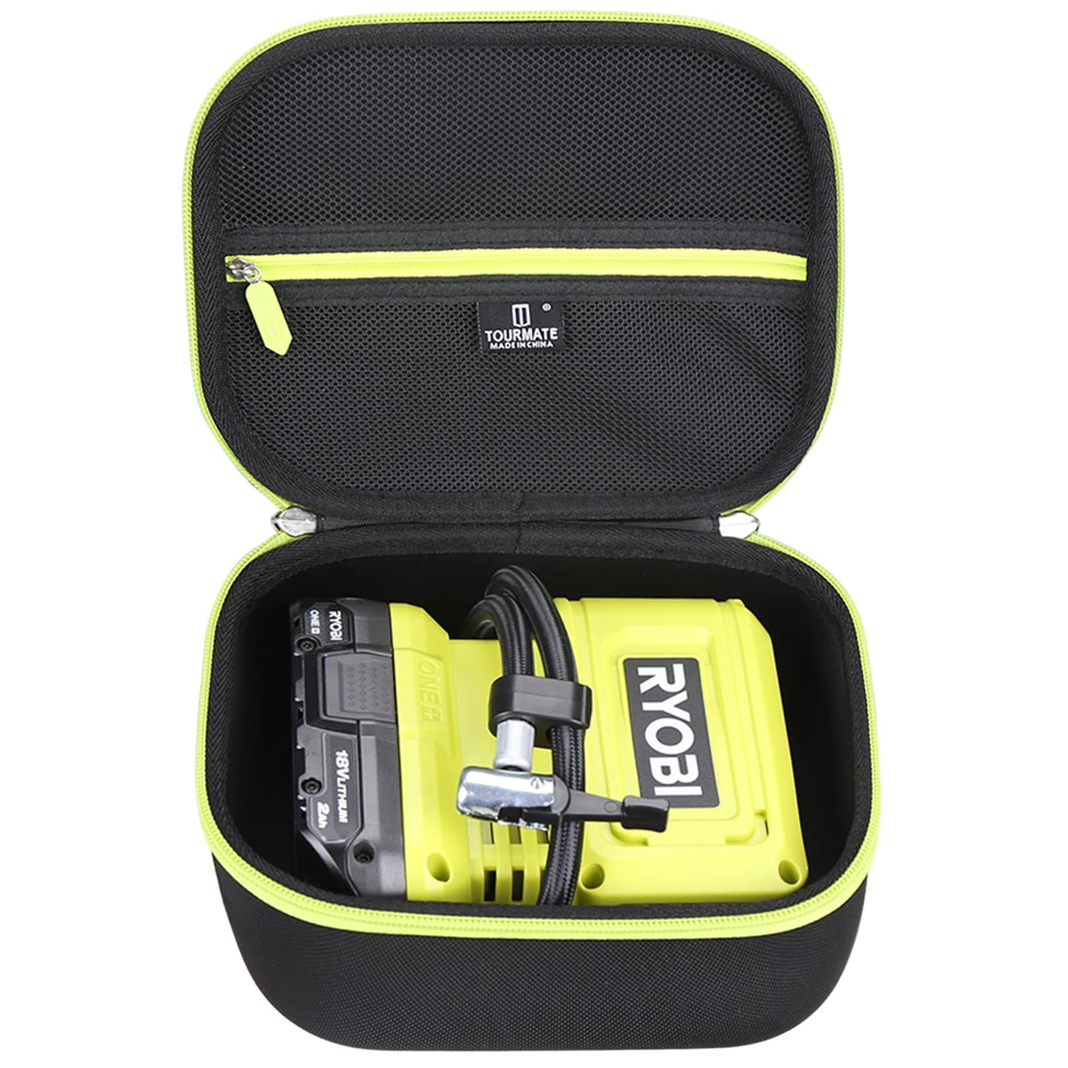 Tourmate hard case inside view secures Ryobi RPI18-0 battery during transport.