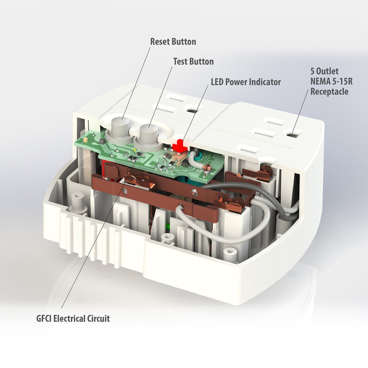 Tower GFCI 5-outlet adapter with grounded plug for reliable indoor power
