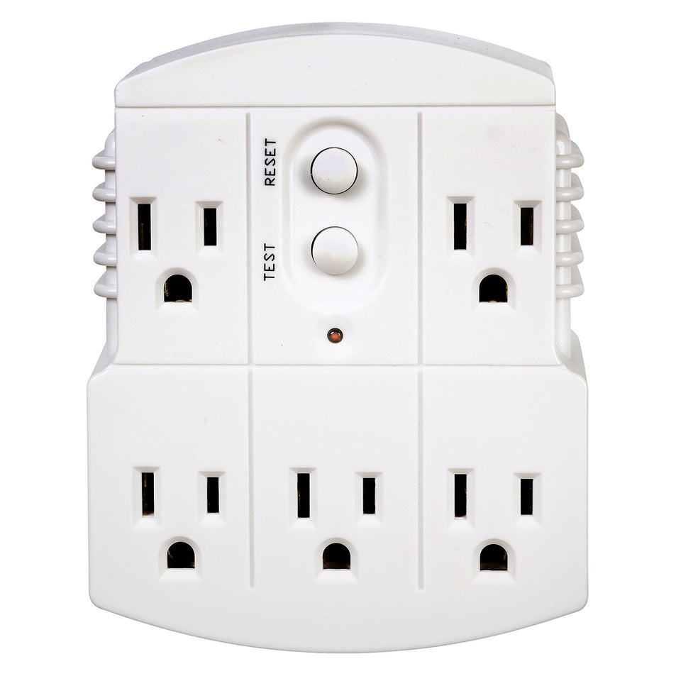 Tower GFCI 5-outlet adapter front view with power indicator for quick status check