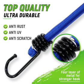 Towmax bungee cord with hooks in blue fasten kayak gear securely