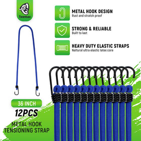 Towmax blue bungee cord coiled and ready for quick tie-downs