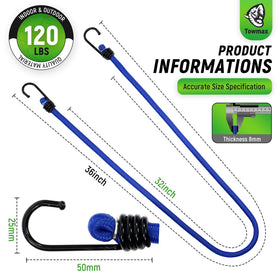 Towmax blue bungee cord hook closeup showing sturdy hardware