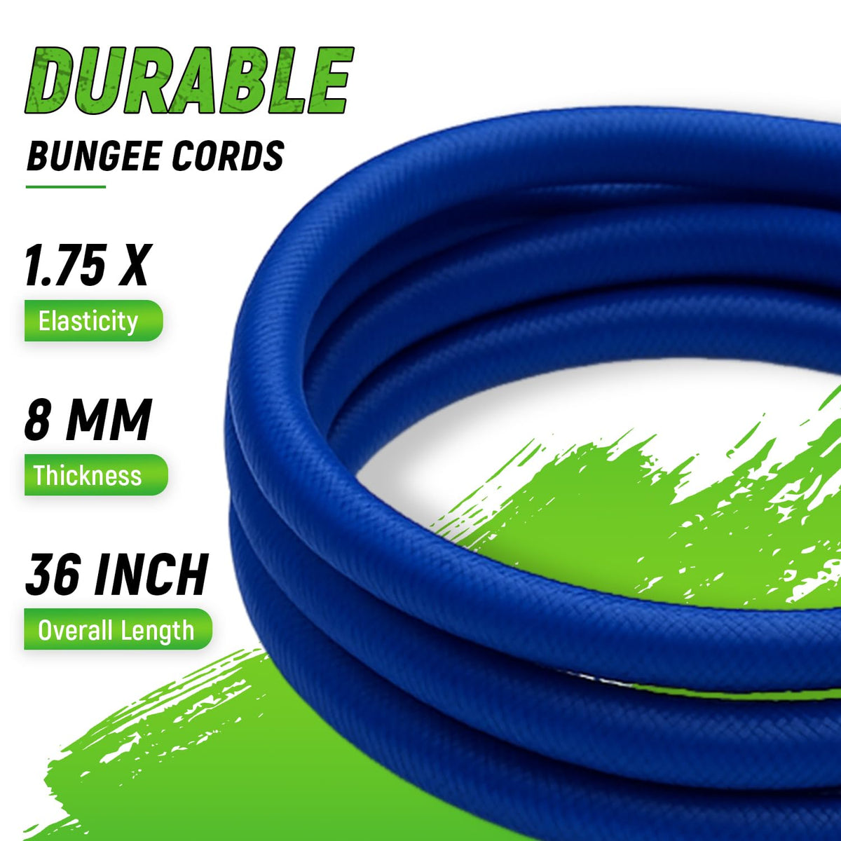 Towmax blue bungee cord ready for kayak tie-downs and deck storage