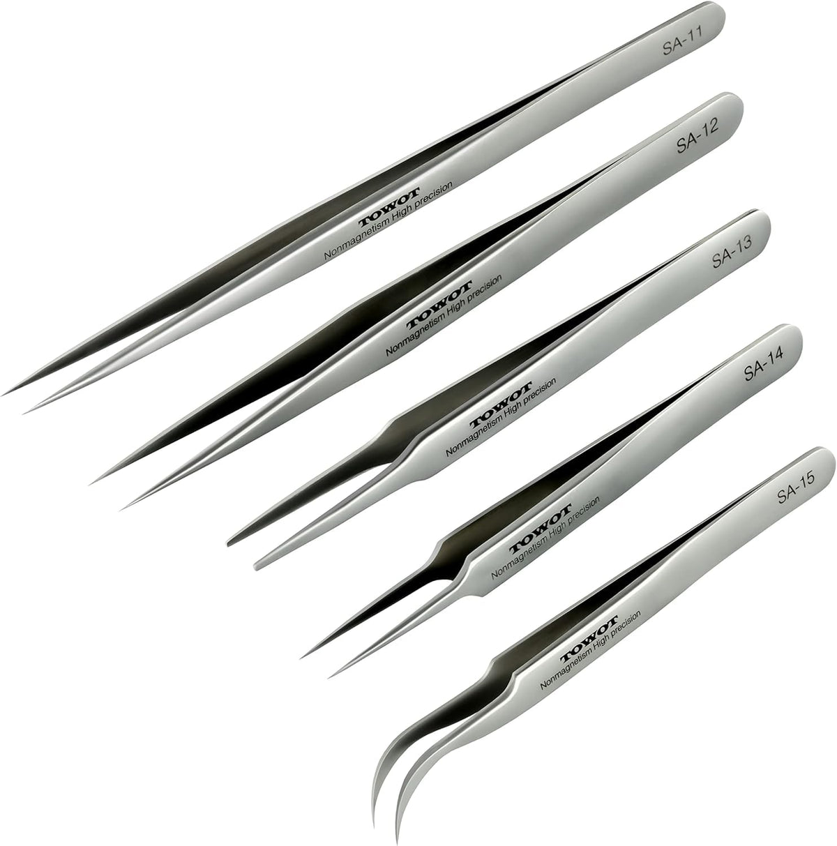 TOWOT precision tweezers curved-head set for delicate jewelry and electronics work.