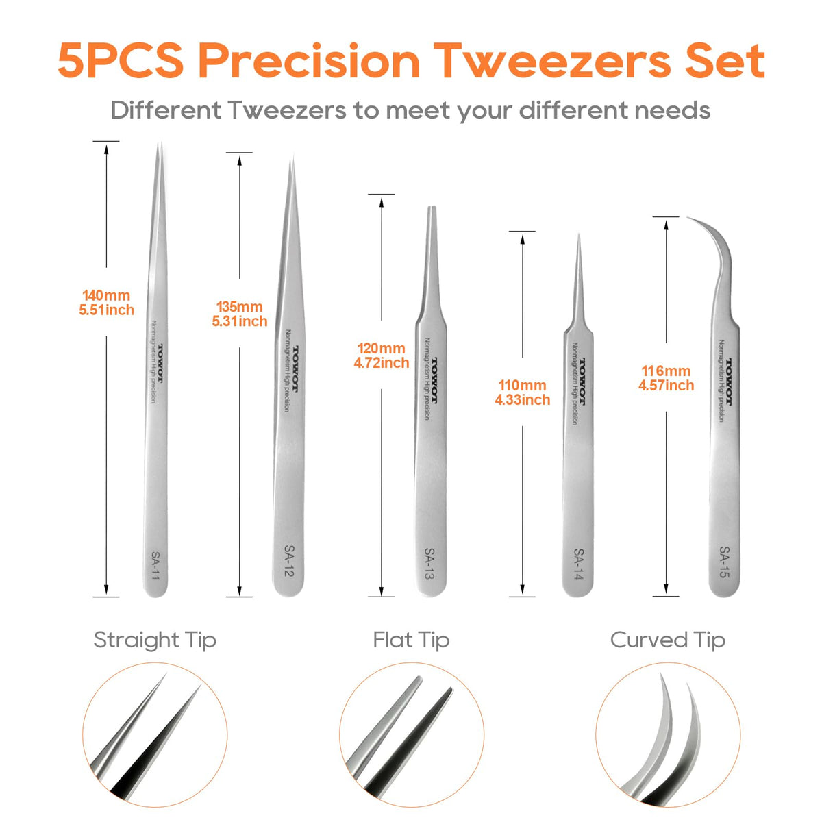 TOWOT curved tips improve visibility and reach in tight spaces.