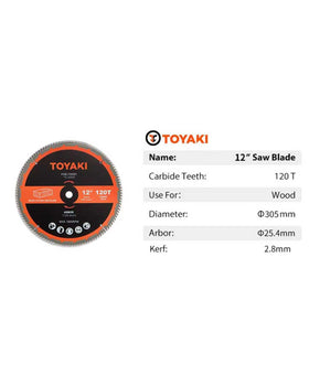 TOYAKI carbide 1-inch arbor blade shown fitting standard saws for versatile woodworking